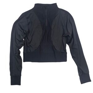OTOS New York‎ Womens Black Quarter Zip Cropped Pullover Mock Neck Athletic Top